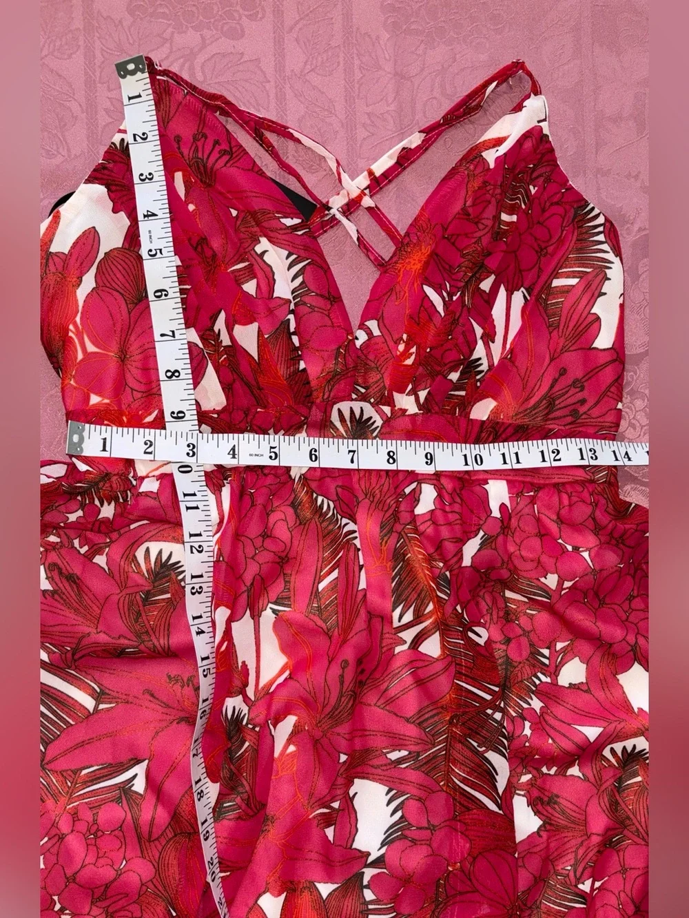 Forever 21 Women’s Red Floral Maxi Dress - Sleeveless V-Neck - Picture 5 of 8